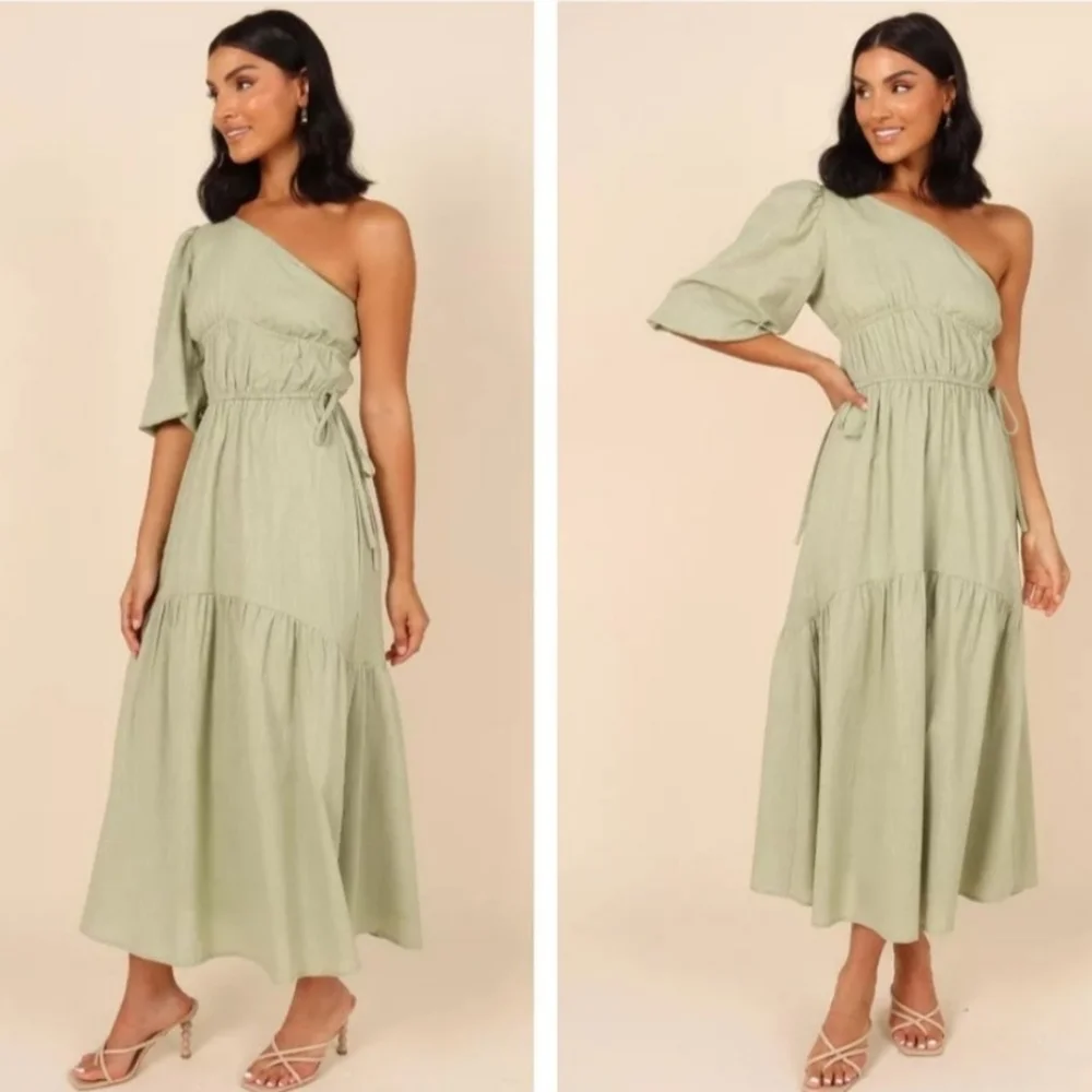 SOLD Petal & Pup | NEW Annabelle One Shoulder Maxi Dress in Sage Size M - Picture 1 of 7
